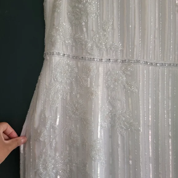 NWT Mac Duggal 70260 White Striped Beaded Floral Embellish Sleeveless Midi Dress - Picture 13 of 16